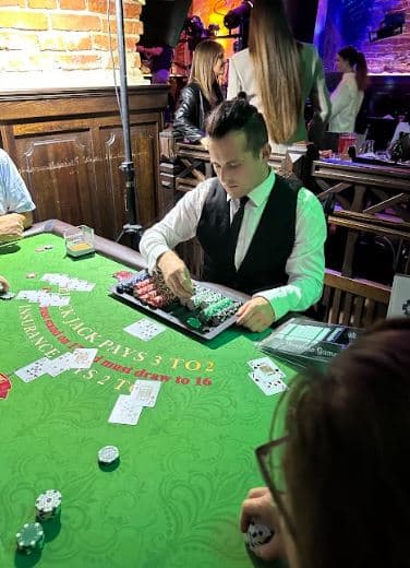 Blackjack table with croupier at the event in Stargorod